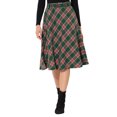 thumbnail image 1 of Unique Bargains Jupe Mi-Longue Trapèze à Carreaux avec Ceinture à Taille Haute pour Femme Vert Rouge TG, 1 of 7