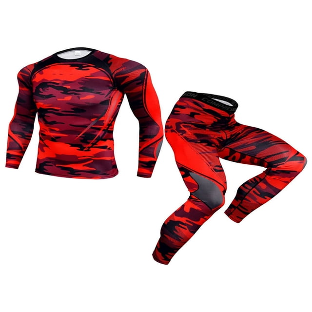 Men‘s Compression Base Layer 2PCS Clothes Set Athletic Fitness Quickly Dry Long Sleeve Tights T-Shirt Leggings