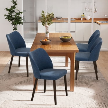 MALOL Upholstered Dining Room Chairs Set of 4, Modern PU Leather Side Chairs with Cushioned Seat and Wooden Legs, Blue