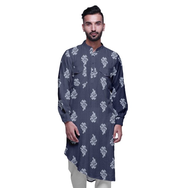 Atasi Kurta Traditionnel en Rayonne Imprimée à Col Mandarin pour Hommes Chemise Décontractée