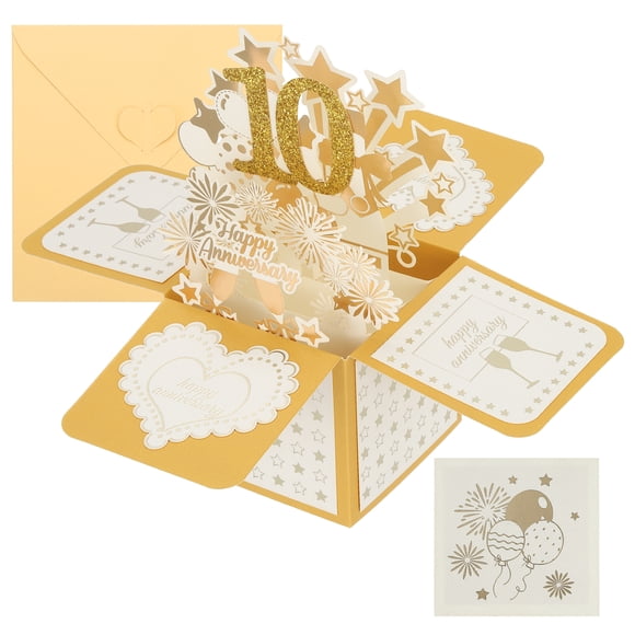 10 Year Anniversary Card, Happy Anniversary Cards Wedding Anniversary Card for Wife Men Her, Gold Tone