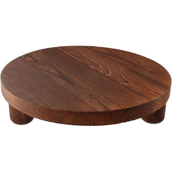 Walnut Wood Pedestal Stand,Decorative Wood Riser Round Vintage Display Stand,10in,Farmhouse Trays for Soap, Plants, Jewellery, Perfume