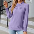 thumbnail image 2 of IROINNID en Solde Polyester T-Shirt à Manches Longues pour Femmes Confortable Col Rond Profond Uni Blouse Chemise Haut, Violet, 2 of 4
