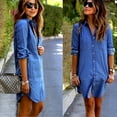 thumbnail image 5 of Robe en Denim pour Femmes Été à Manches Longues Décontractée Ample Hauts Mini Robe Chemise P-2TG, 5 of 5