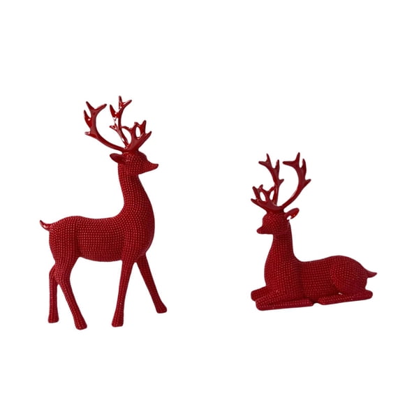 veasfak 1 Pair Reindeers Deer Figurines Handicraft Tabletop Ornament for Bookshelves Red