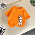 thumbnail image 4 of LUOGENLI T-Shirt pour Filles, Mode Mignonne Imprimée, Décontracté, Col Rond, Manches Courtes, T-Shirt d'Été, Hauts Maxi, Taille Haute, Orange, 6-8 Ans, 4 of 4