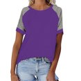 thumbnail image 1 of Plebaso T-Shirts pour Femmes à Manches Courtes à Blocs de Couleur Décontractés à Col Rond T-Shirts Amples Blouses d'Été Hauts, 1 of 7