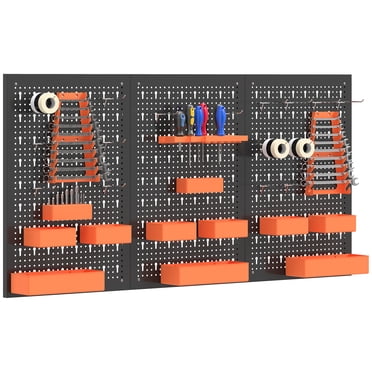 HOMCOM Panneaux de Panneau Perforé en Métal de 33 Pcs avec 16 Crochets, Bacs et Supports