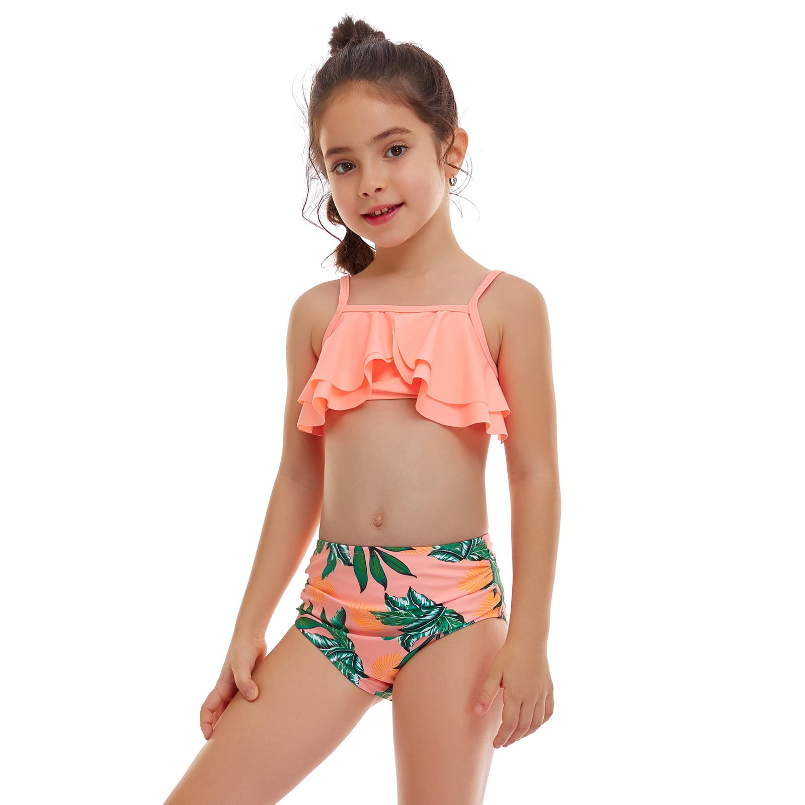 Hiiyo Big Girls Ruffle Bikini Swimsuit Bathing Suit Swimwear with UPF50+, 2-Piece