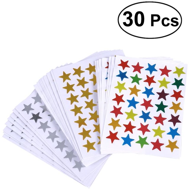 30 Sheets Star Sticker Set Kids Self Adhesive Stickers Stars for DIY Scrapbooking Cards Decoration Gift