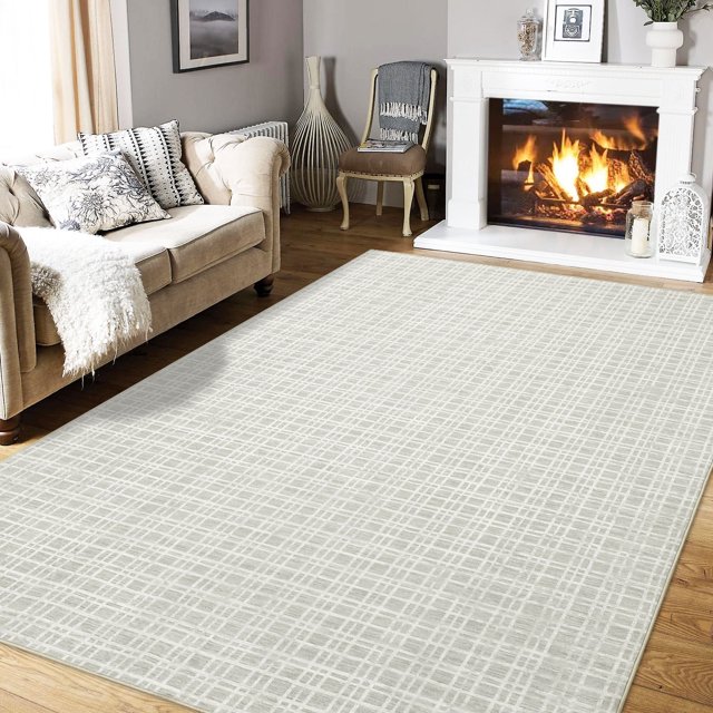 Aoile 10x13 Area Rugs, Modern Geometric Washable Rug with Non-Slip Backing, Contemporary Accent Carpet for Living Room, Laundry, Office, Light Gray