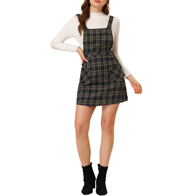INSPIRE CHIC Robe Chasuble Trapèze à Carreaux pour Femme avec Boutons Décoratifs