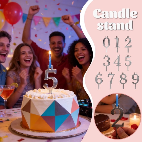 Inserts de Gâteau pour Célébration, Décoration de Gâteau Chiffre avec Bougies pour Fête d'Anniversaire et Accessoire d'Événement Réutilisable