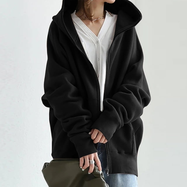 cllios Chandails à Capuche pour Femmes Vestes de Survêtement à Fermeture Éclair Col Ras du Cou Grande Taille Manches Longues Manteau Uni Coupe Classique Veste à Capuche