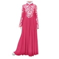 thumbnail image 2 of LOVZFMLL Robe Mode Femme Musulmane Robe Islamique en Dentelle à Coutures à Manches Longues Robe Maxi Rose Vif 2TG, 2 of 6