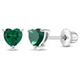 thumbnail image 1 of CZ Heart Solitaire Simulated Emerald Earrings Screw Back - Sterling Silver, 1 of 6
