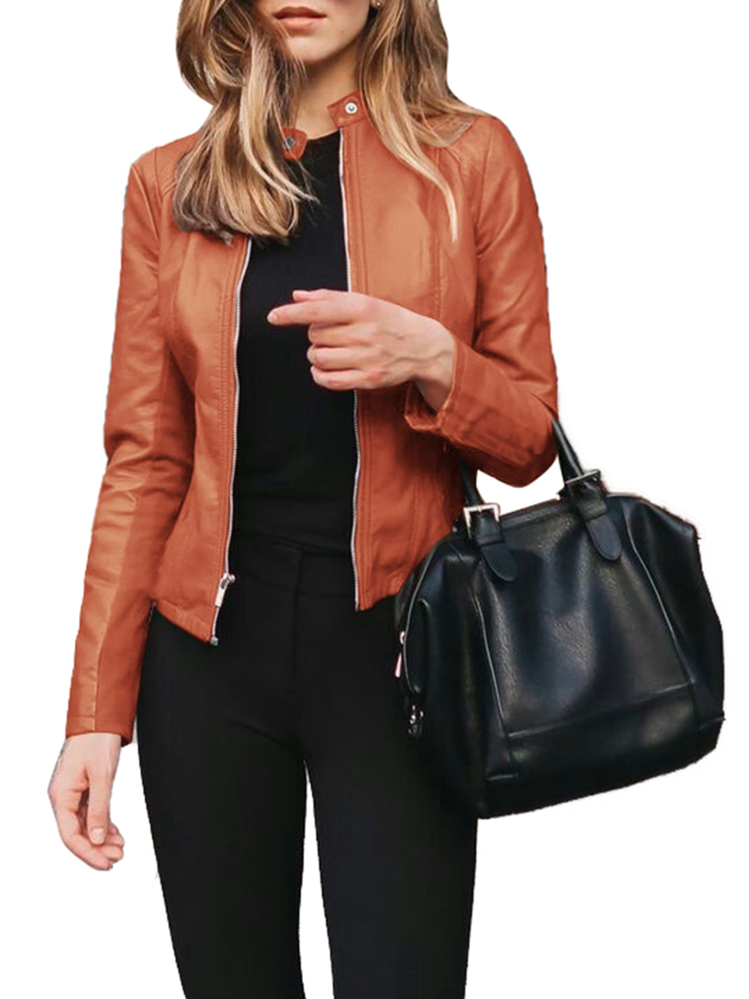 Fortune Women Jacket Pu Leather Coat Zipper Slim Jacket Motorcycle Windbreaker