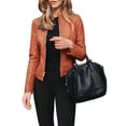 thumbnail image 2 of Wangsaura Veste en Faux Cuir pour Femmes, Veste de Motard Coupe Ajustée à Manches Longues, 2 of 5