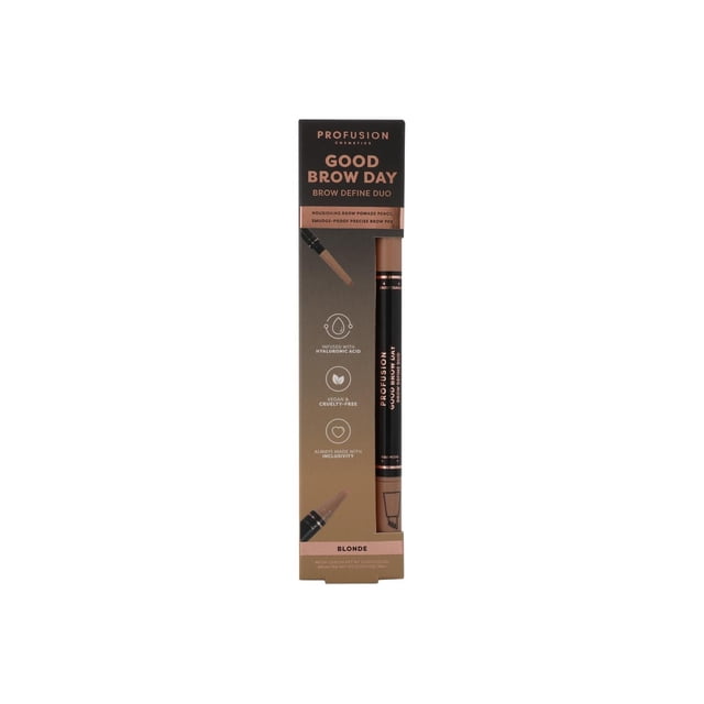 PROFUSION COSMETICS Good Brow Day duo de Définition des Sourcils en Blond, avec un Stylo de Précision Longue Tenue Résistant aux Bavures pour des Traits Naturels Semblables aux Cheveux et un Crayon Pommade Nourrissant pour Sculpter et Définir les Sourcils, Végane et Sans Cruauté avec infusion d'Acide Hyaluronique.