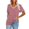 thumbnail image 2 of Blouses pour Femmes, Blouses Imprimées Rayées à Manches Courtes T-Shirt Col en V, 2 of 6