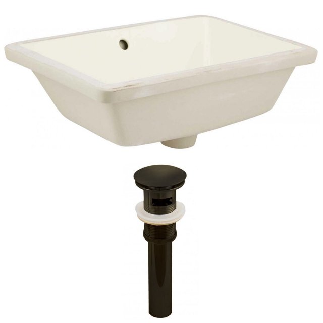 18.25-in. W Rectangle Bathroom Undermount Sink Set In Biscuit - Oil Rubbed Bronze Hardware - Overflow Drain Incl. AI-24810