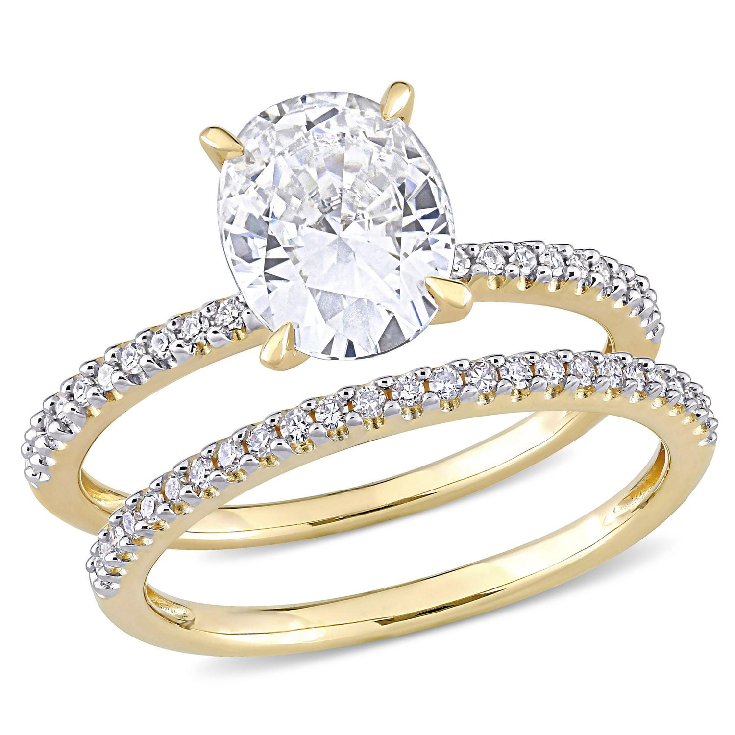 Ensemble de mariée ovale Miabella avec 2 Carat PPT Moissanite et 1/4 Carat PT Diamond en or jaune 14K