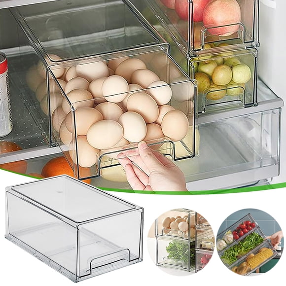 Refrigerator Storage Box with Drawers | Food Organizer Bin | Stackable Kitchen Fridge Organizer for Fruits Vegetables Leftovers | Multi-Layer Sorting Container | 1 Pack