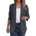thumbnail image 4 of aohooy Vestons Formels pour Femmes Automne Chic Ouvert Col à Revers Veste de Complet Tenue de Bureau Décontractée Manches Longues Bureau Travail Veston 2025 Gris Foncé,L, 4 of 8