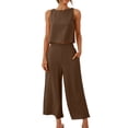 thumbnail image 1 of RKSTN Two Piece Set for Woman Round Neck Solid Color Sleeveless Blouse and Loose Pockets Pants Summer Outfits, 1 of 7