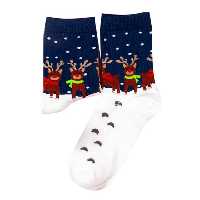 TIEVOSA Bas Mi-Mollet Imprimés de Noël Bas pour Femmes Chaussettes Festives (Marine)