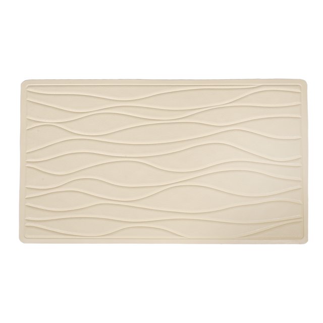 Non-Slip Rubber Bath Mat with Suction Cups in beige, measuring 70x40x0.3 cm. Made from durable rubber, it features a wave pattern design and strong suction cups for secure placement on wet surfaces. Ideal for home and hotel bathrooms, it provides anti-slip safety and a comfortable foot feel.