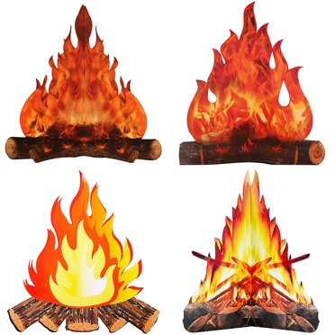 Faux Flame Fire 3D 4PCS Decorative Campfire Centerpiece Decor for Halloween