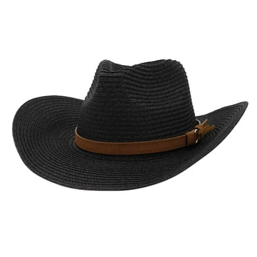 Men Women Straw Cowboy Wide Brim Hat Western Beach Cap Black
