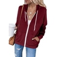 thumbnail image 1 of TIMIFIS Chandail à Capuchon pour Femme Veste Chandail Décontracté à Fermeture Éclair Complète Manches Longues Ample Uni Entraînement Basique Actif Haut à Capuche-Rouge-2-Mfall, 1 of 5
