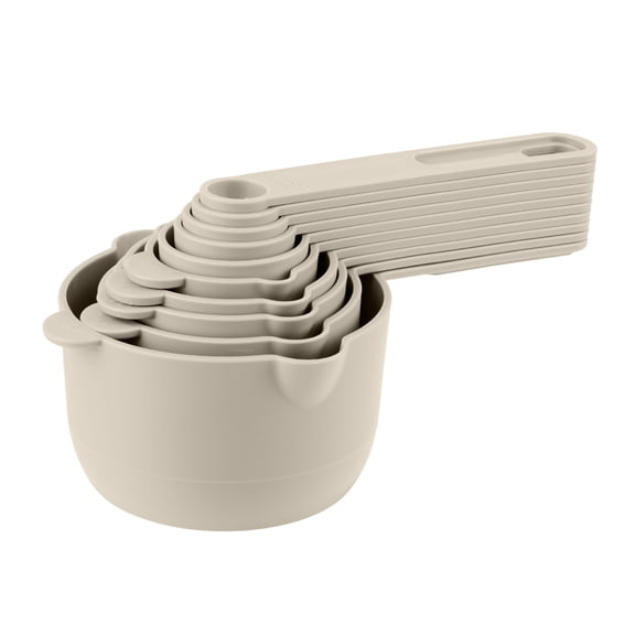 Mainstays Ensemble de tasses et cuillères à mesurer de cuisine emboîtables en plastique de 10 pièces, design compact et gain de place, gris