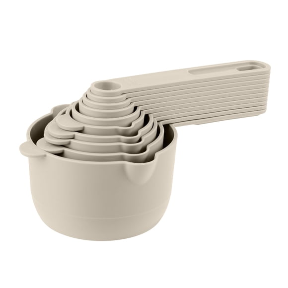 Mainstays Kitchen 10-Piece Plastic Snap-Together Measuring Cup and Spoon Set, Space-Saving Design, Grey