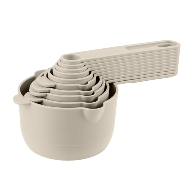 Mainstays Kitchen 10-Piece Plastic Snap-Together Measuring Cup and Spoon Set, Space-Saving Design, Grey
