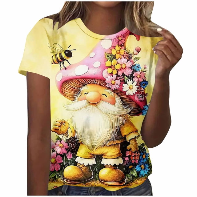 Hauts Décontractés Imprimés pour Femmes, T-Shirts à Manches Courtes avec Motif d'Abeille, Chemisiers à Col Rond pour Usage Quotidien, Jolis Hauts de Sortie Grande Taille Disponible