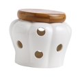 thumbnail image 1 of Creative Ceramic Garlic Keeper with Bamboo Lid Vented Pumpkin Shape Canister White, 1 of 8