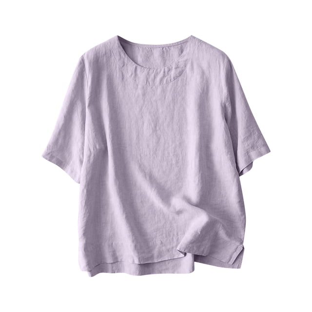 Yuyuzo Hauts pour Femmes T-Shirts à Manches Courtes Col Ras du Cou Décontractés Confortables Blouses Tuniques Amples