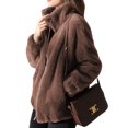 thumbnail image 3 of LUXUR Ladies Full Zip Sherpa Jackets Drawstring Holiday Overcoats Brown 2XL, 3 of 4