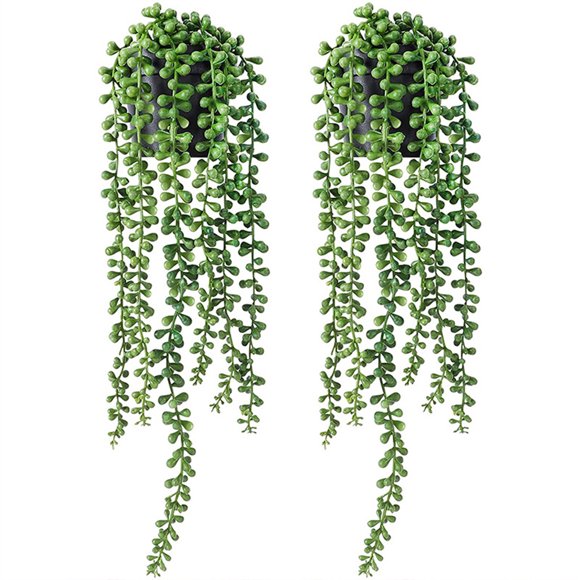 Tongliya Plastic fake hanging plant artificial succulent lover tears fake plant pearl string Buddha beads potted green