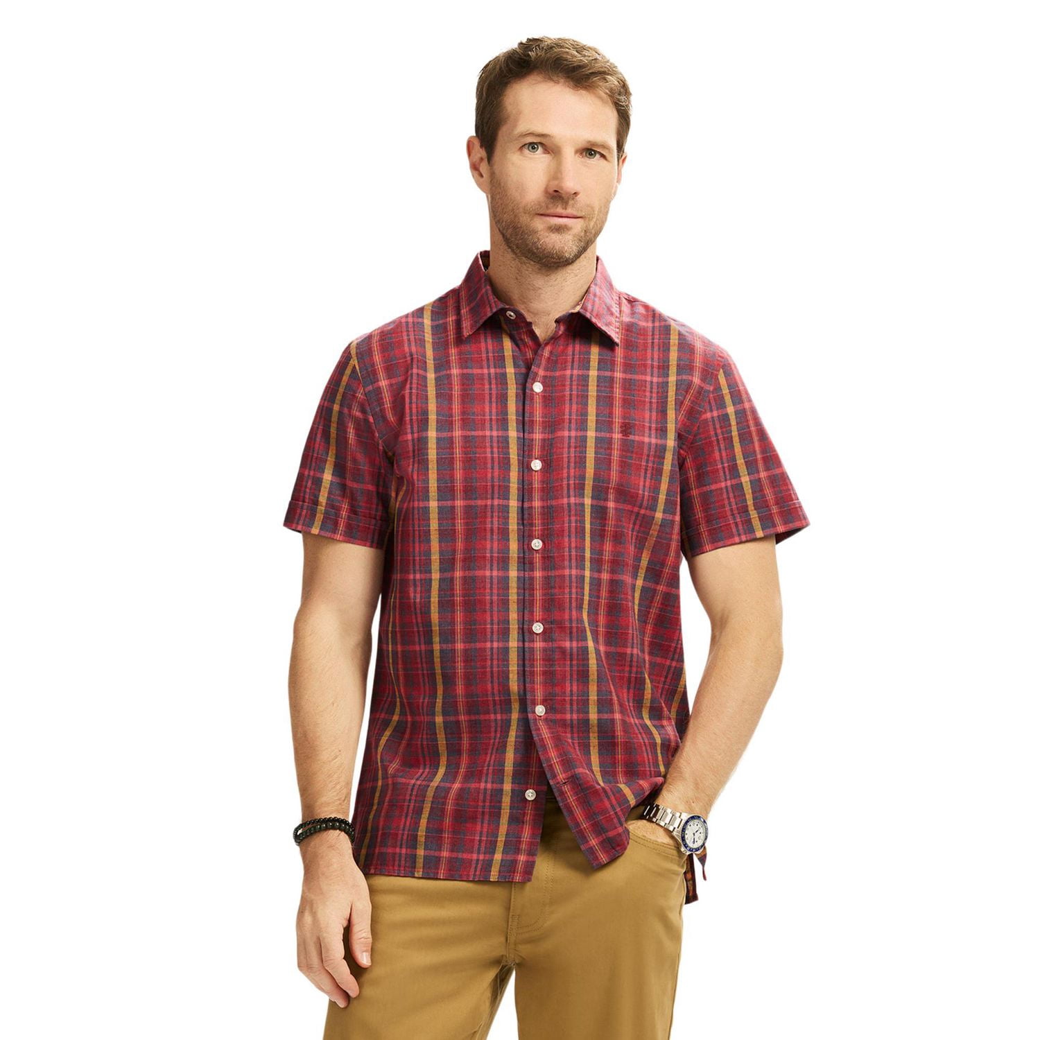 Izod Men's Madras Short Sleeve Shirt, Sizes S-XXL