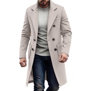 aohooy Trench Coat Men Wool Blend Peacoat Double Breasted Notched Collar Jacket Warm Winter Coats Outerwear with Pockets 2025 Beige,XL