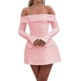 thumbnail image 3 of Robe Mini pour Femmes à Épaules Dénudées à Manches Longues Robe Trapèze Courte Robes Formelles Tenue de Fête Boîte de Nuit Rose G, 3 of 8