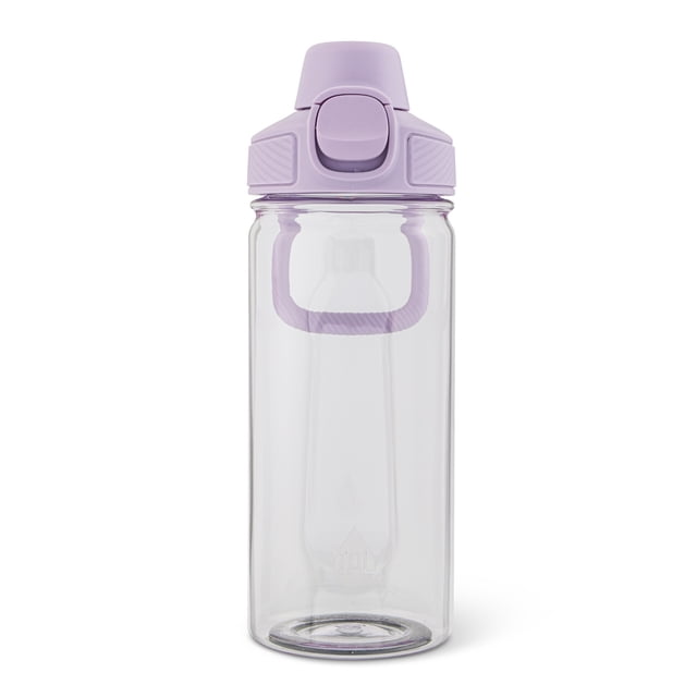 TAL 20oz Tritan Ranger Lock Water Bottle in purple with a clear, shatter-proof Tritan body, wide mouth opening for easy cleaning and ice addition, and a slide-button Ranger Lock lid that locks securely to prevent leaks, ideal for on-the-go hydration and outdoor use.