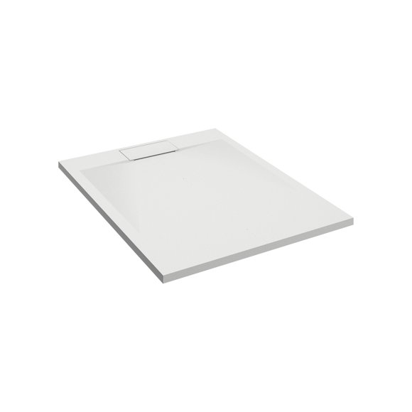 Emberveil White SMC Shower Base 36" x 48" – Low Profile Anti-Slip Stone Texture with Side Drain