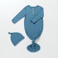 thumbnail image 1 of RXIRUCGD Newborn Baby Boy And Baby Girl Solid Color Jumpsuit Pajamas Hat Set Rompers( Blue, Size:0 Month ), 1 of 3