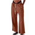 thumbnail image 1 of Timegard Womens Cotton Linen Pants Elastic Waist Wide Leg Solid Color Trend Lounge Pants with Pockets, 1 of 7
