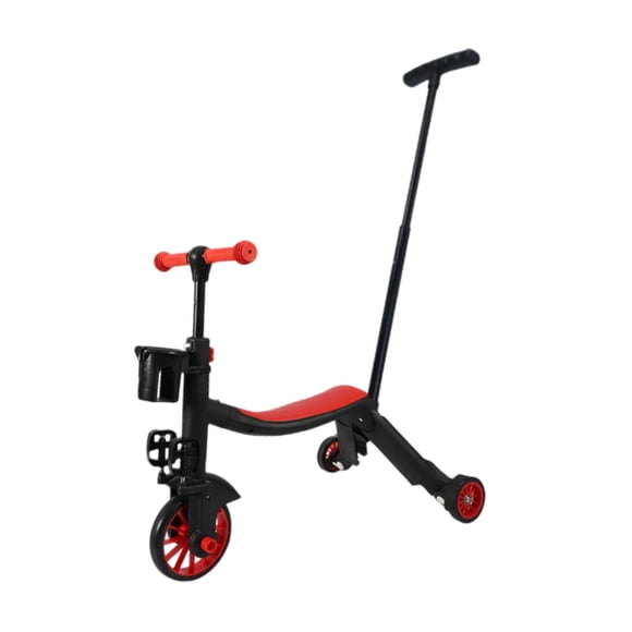 guohui Adjustable Children's Tricycle, Versatile Gift, Lightweight And Sturdy 3-wheeled, Ideal Sports Toy for Beginners, Garden, Outdoor Activities. Red with Push Handle